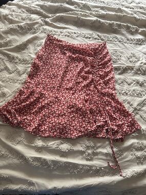 Pink Floral Ruffle Midi Skirt
